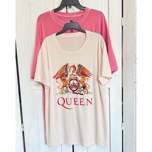 American Eagle Band Tee Lot 2 Queen Rolling Stones Pink Cream Rock T-Shirts L